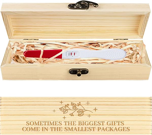 Caja de Recuerdos para Prueba de Embarazo CHGCRAFT Hojas de Luz de Estrellas, 8x2x1.2 pulgadas | Caja de Regalo de Anuncio de Embarazo de Madera con Cinta de Rafia y Candado, Regalo de Anuncio para Papá y Esposo