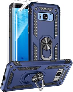 Samsung Galaxy S8 Case with HD Screen Protectors (NOT fit S8 Plus), Androgate Military-Grade Metal Ring Holder Kickstand 15ft Drop Tested Shockproof Cover Case for Samsung Galaxy S8 (2017) Blue