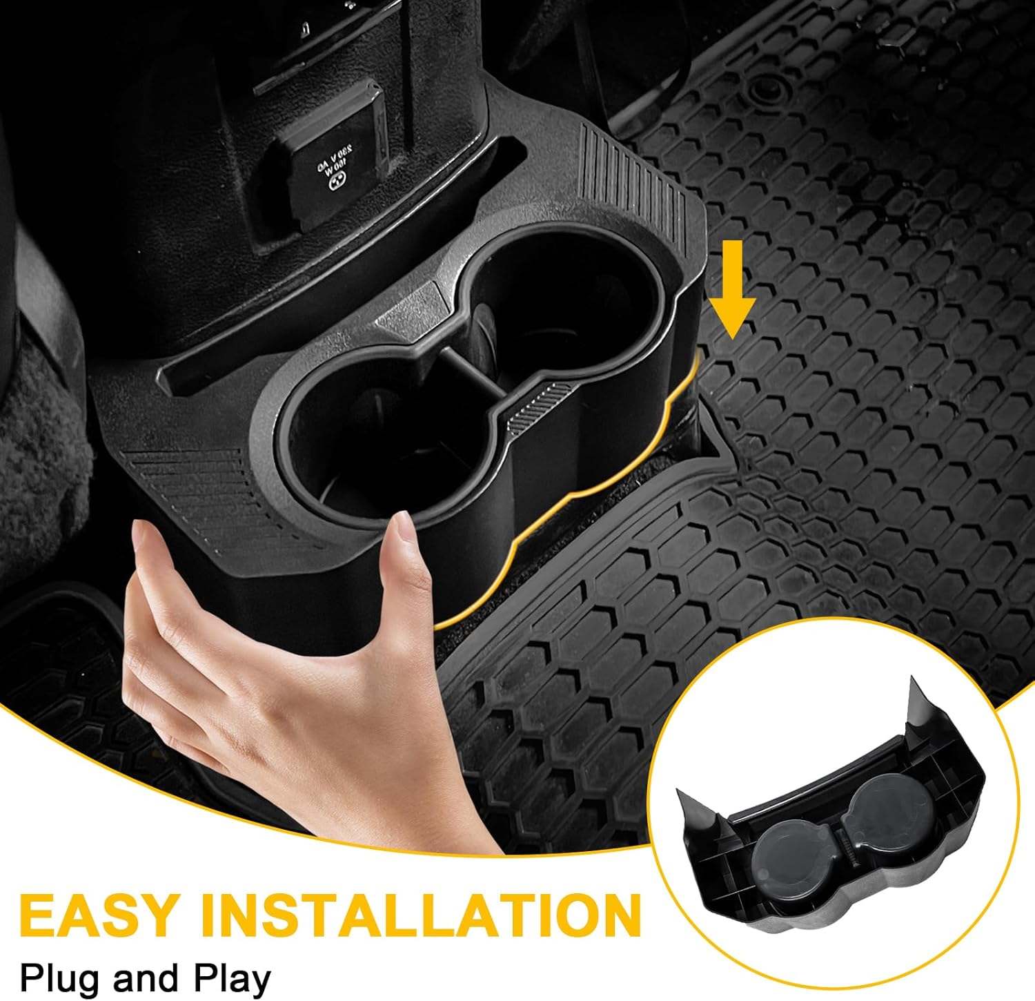 BESTAOO 2-in-1 Rear Cup Holder for JL, Removable Anti-Slip Pad, Dual Drink Tray for Back Seat, Floor Console Mounted, Easy Install, Compatible with 2018-2023 Jeep Wrangler JL JLU & Gladiator JT