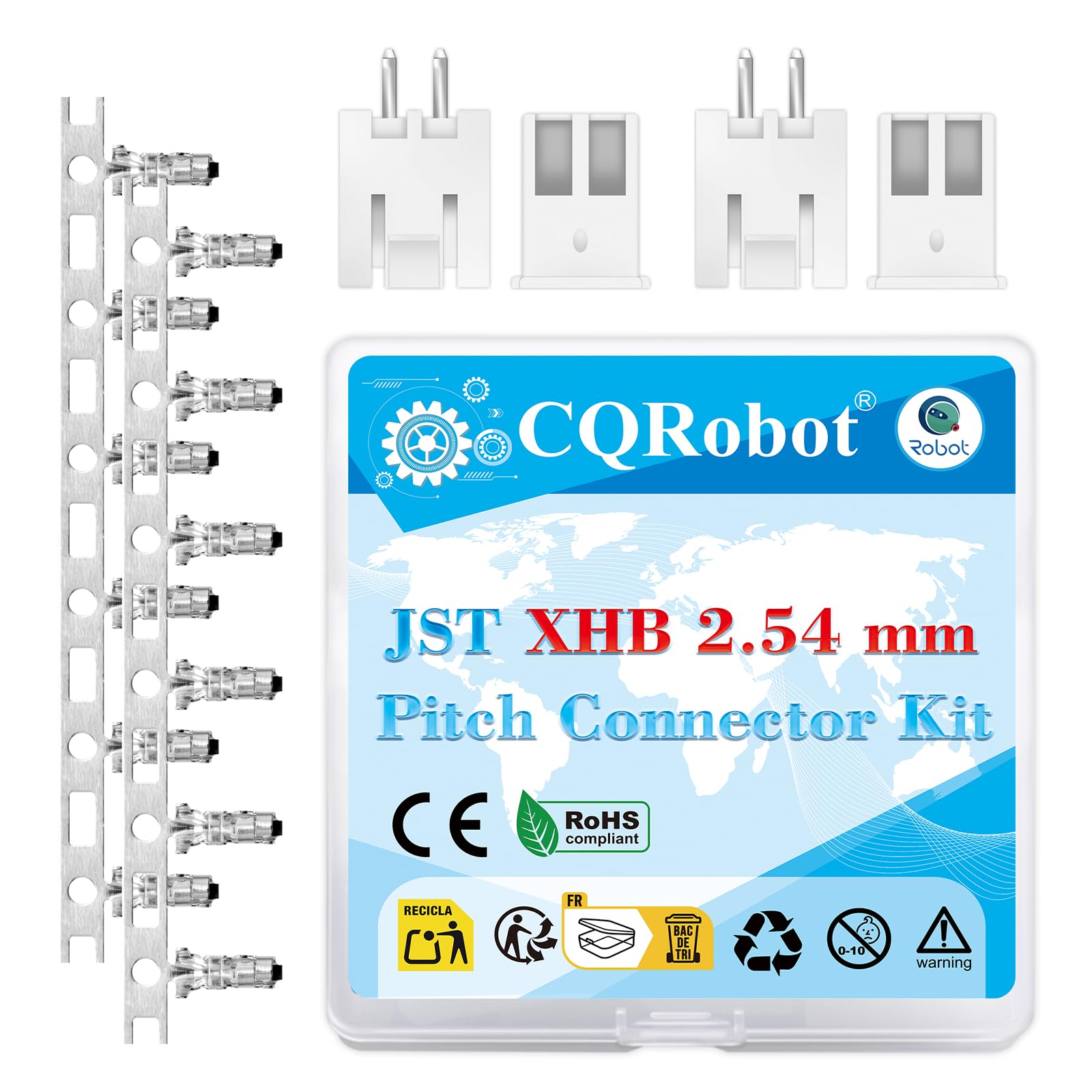 CQRobot JST XHB 2,54 mm wysokość skoku 2-biegunowe złącze elektroniczne IC męski wtyk, żeńska obudowa gniazda i zacisk T-Crimp. 50 zestawów / 200 części kabel do platyny adapter kablowy