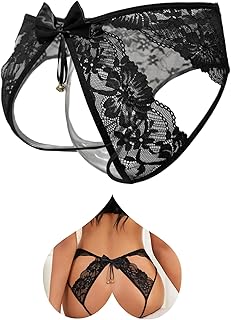 VORHELOVE Sexy Underwear for Women Lace Cheeky Bells Panties Lingerie Plus Size Bow Briefs Black Hipster XS-2XL