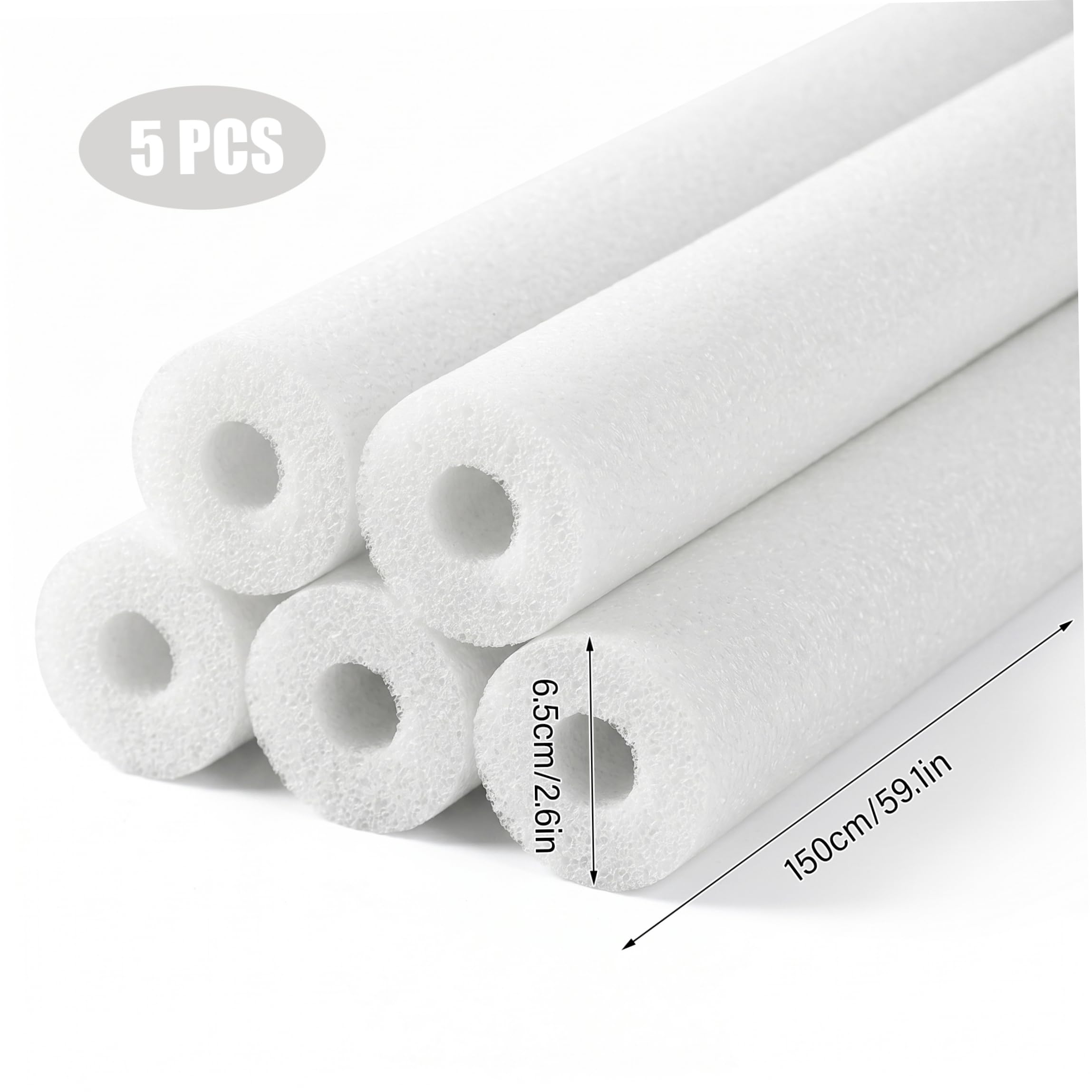 Pool Noodle Jumbo Pool Noodle, Flotador de Espuma de 5 Piezas - Ayuda para Nadar con Esponja Hueca Liviana, Blanco, 59.06 Pulgadas