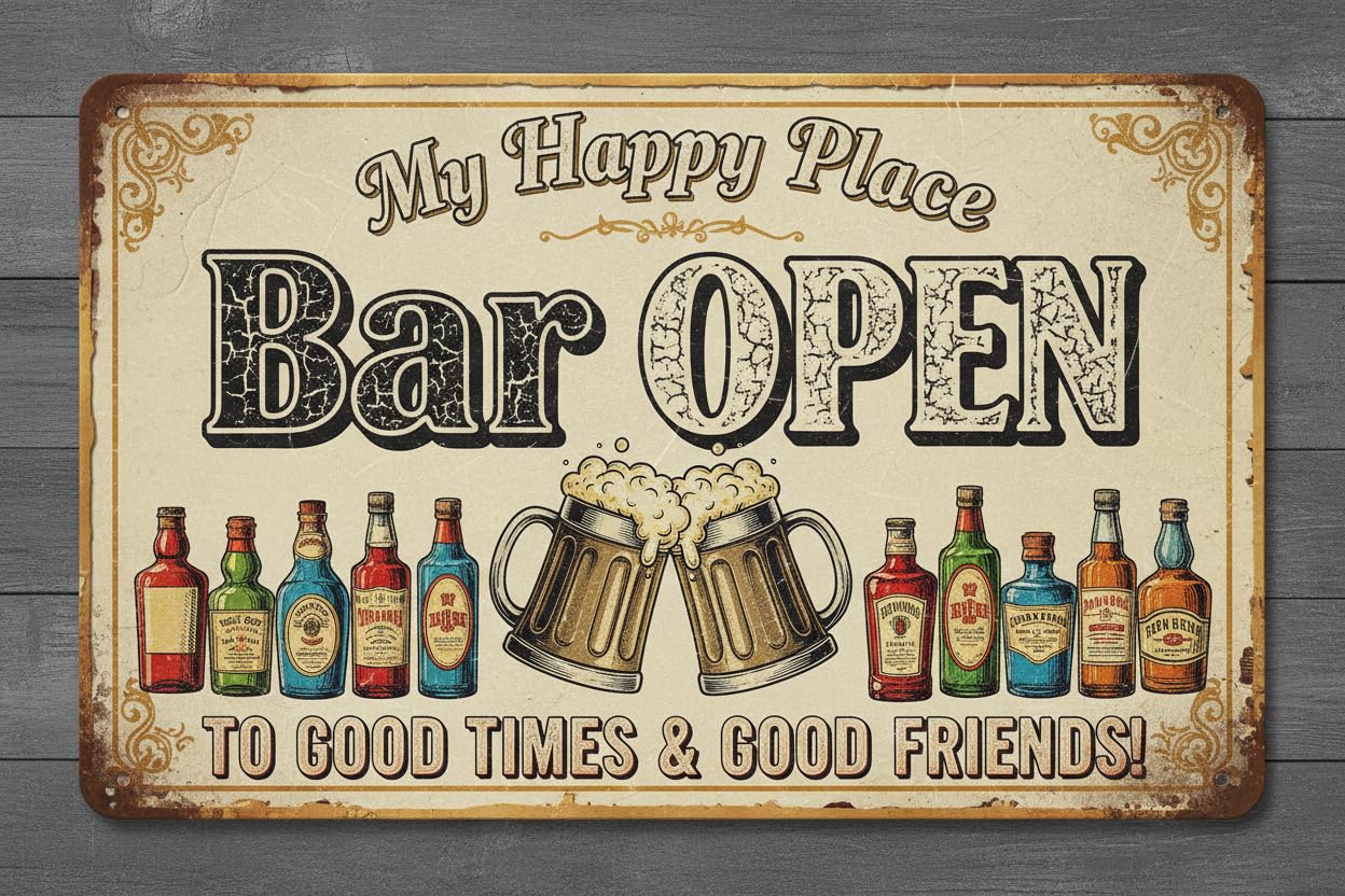 Vintage Metal Tin Sign Bar Sign Decor Bar Open Metal Tin Signs For Home Bar Man Cave Wall Accessories Beer Cheers Decorations Gifts 12X8 Inches Custom Private Property Signs Outdoor