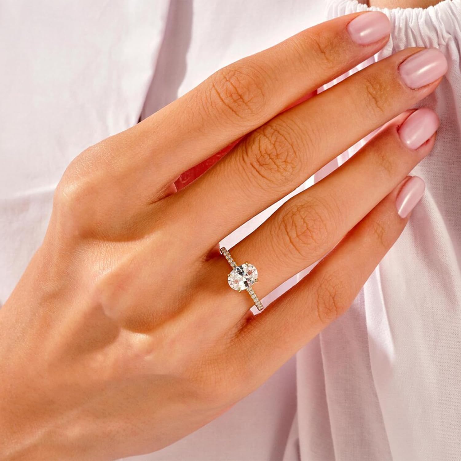 3CT Sterling Silver Engagement Rings AAAAA Cubic Zirconia CZ Wedding Bands For Women Oval Solitaire Simulated Diamond Silver/Gold Size 5-10 - Image 4