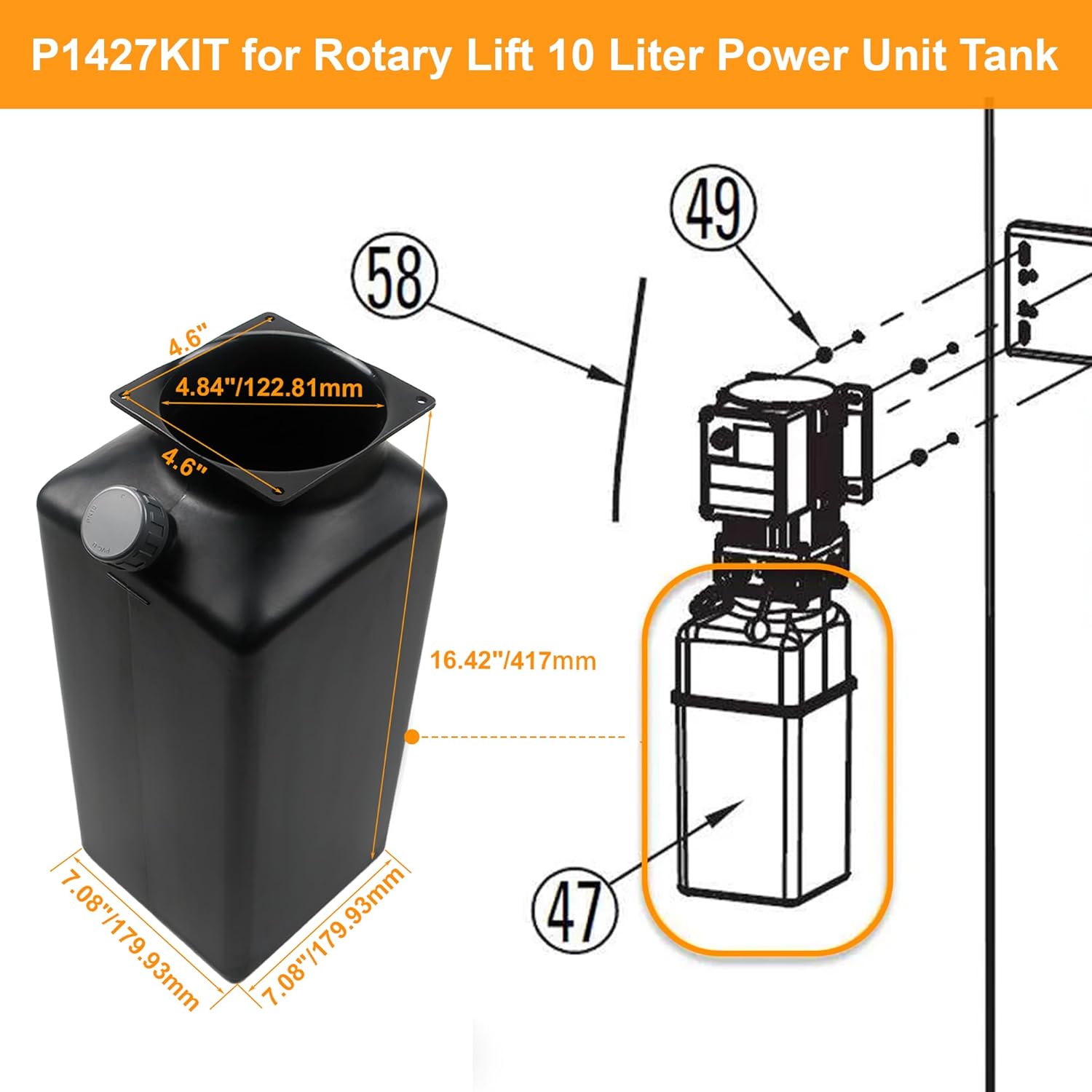 Power Unit Reservoir Oil Tank 10L P1427kit Replacement for Rotary Forward Hydraulics