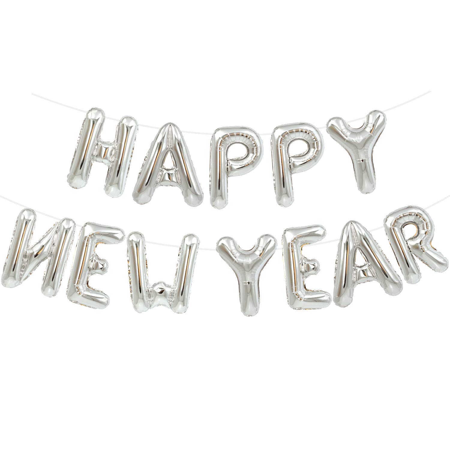 TONIFUL Silver Happy New Year Balloons 16 Inches Mylar Foil Letter Sign Banner balloon For 2025 New Years Eve Party Anniversary Decor Home Party