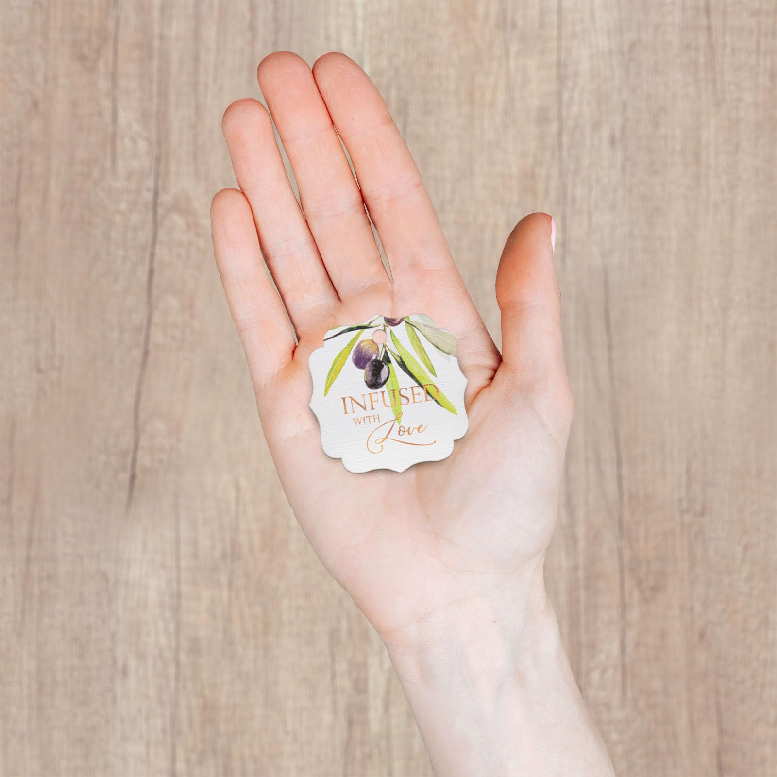 Summer-Ray 50pcs Watercolour Olive Twig Infused with Love Gift Tags Olive Our Love and Thanks Greek Wedding (White, Square) - Image 3