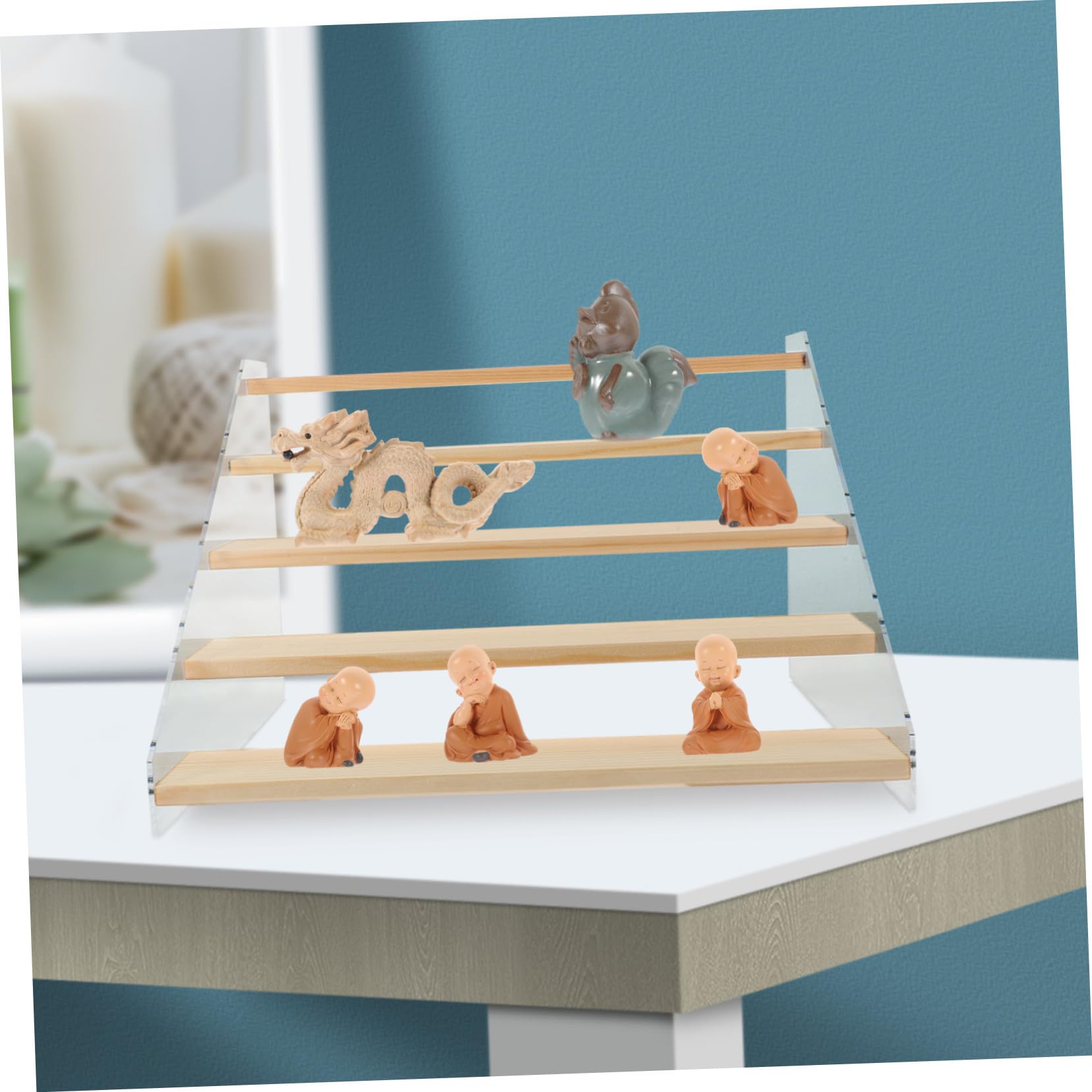 Présentoir de Collection en Bois à Cinq Niveaux, 30cm, pour Bureau