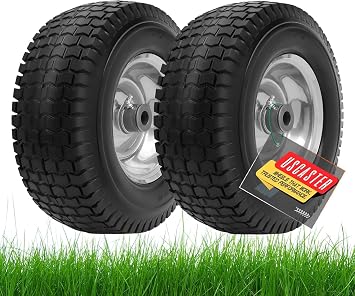 13x5.00-6 Tire and Wheel Flat Free Assemblies 2 Pack,13 x5x6 Solid Rubbe Tires and Wheel for Riding Lawn Mower - With 3/4" Bushings Extra 5/8" Bushings and 3" Centered Hub Gray