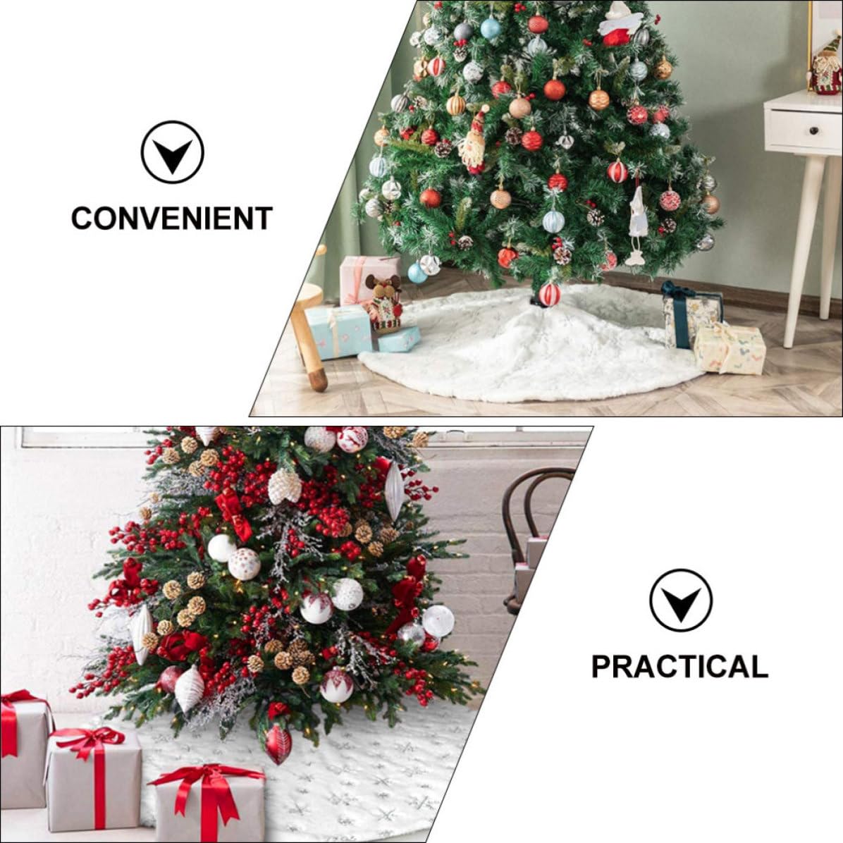 STOBAZA Weihnachtsbaum Schürze aus Plüschstoff Silber Leicht zu Tragen für Weihnachtsbäume Weihnachtsbaumrock für Restaurant und Hotel