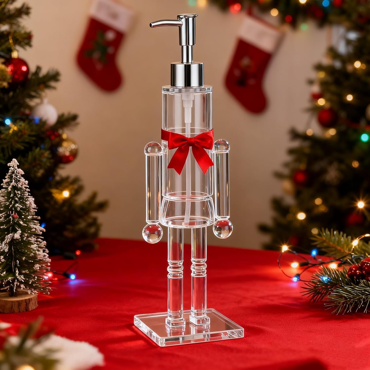 Clear Acrylic Soap Bottle, Nutcracker Soap Dispenser, Refillable Liquid Wash Bottle, Easy Refill, Ideal for Adding Festive Xmas Charm to Home Counters, for Friends and Family