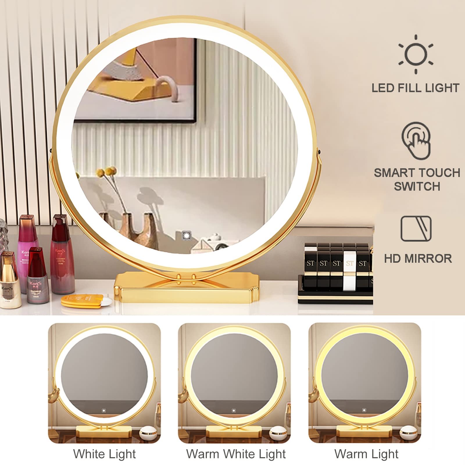 Modernes Schminktisch-Set mit LED-Lichtern, verstellbarer Schrank und gepolstertem Hocker, 3 Beleuchtungsmodi, Make-up-Tisch für Zuhause, Schlafzimmer, Studio (Grau + Schwarz, 100 cm/39)
