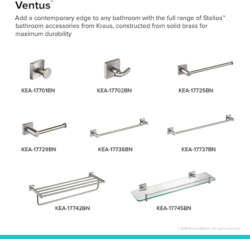 Miniatura 4 de KRAUS Toallero de baño Ventus, acabado de níquel cepillado, KEA-17725BN