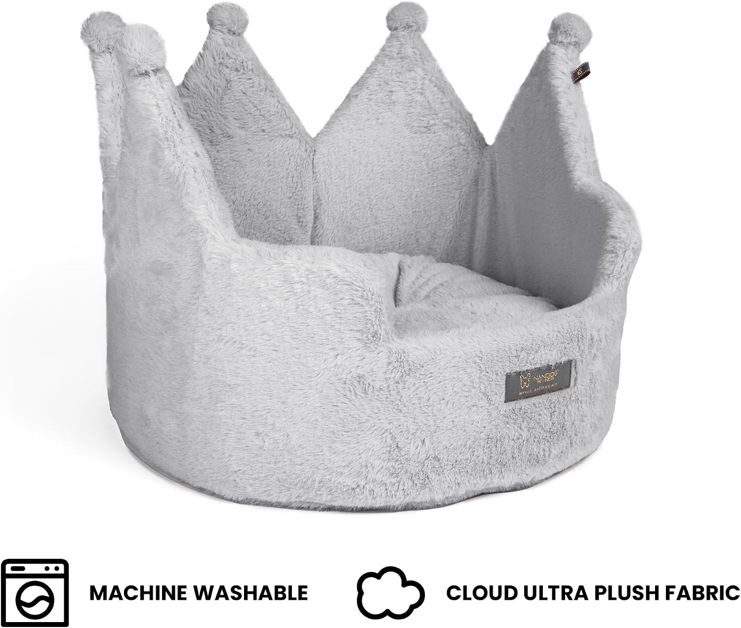 NANDOG Crown Dog Bed for Small Dogs & Cats – Soft Plush Round Pet Bed, Cozy Royal Design, Comfortable Indoor Puppy Bed for Crate or Kennel, Light Gray, Medium