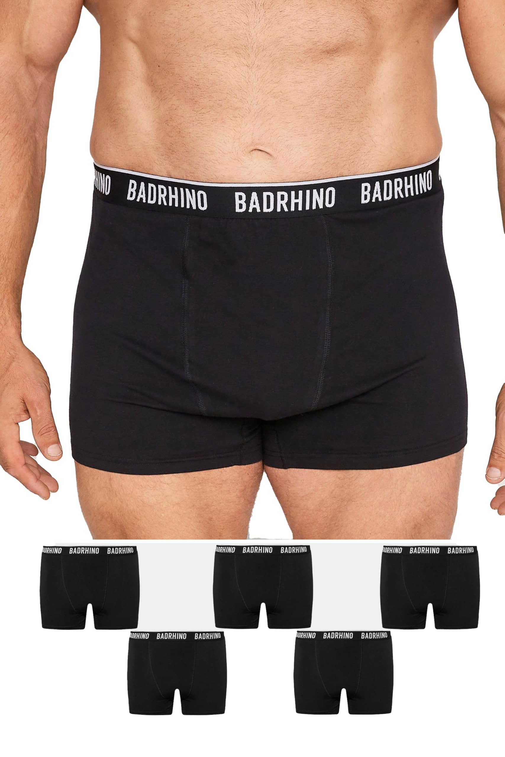 Badrhino Men's Black Big & Tall 5 Pack Boxers - Plus Curve 7XL-8Xl Plus