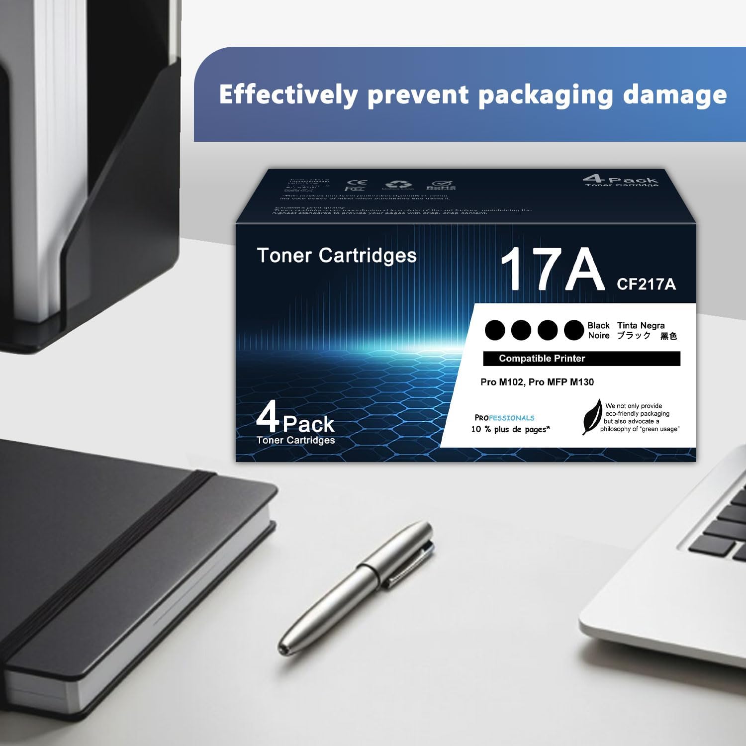 17A Black Toner Cartridge 4 Pack Compatible 17A CF217A Replacement for HP 17A Toner Cartridge with Pro M102w M130nw M130fw M130fn M102a M130a Pro MFP M130 M102 Series Printer, CF217A Toner