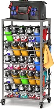 50 Can Spray Paint Storage Rack, Rolling Aerosol Storage Cart, Metal Spray Bottle or Lube Holder, Aerosol Can Holder Rack, Paint Bottle Organizer for Garage And Craft Workroom