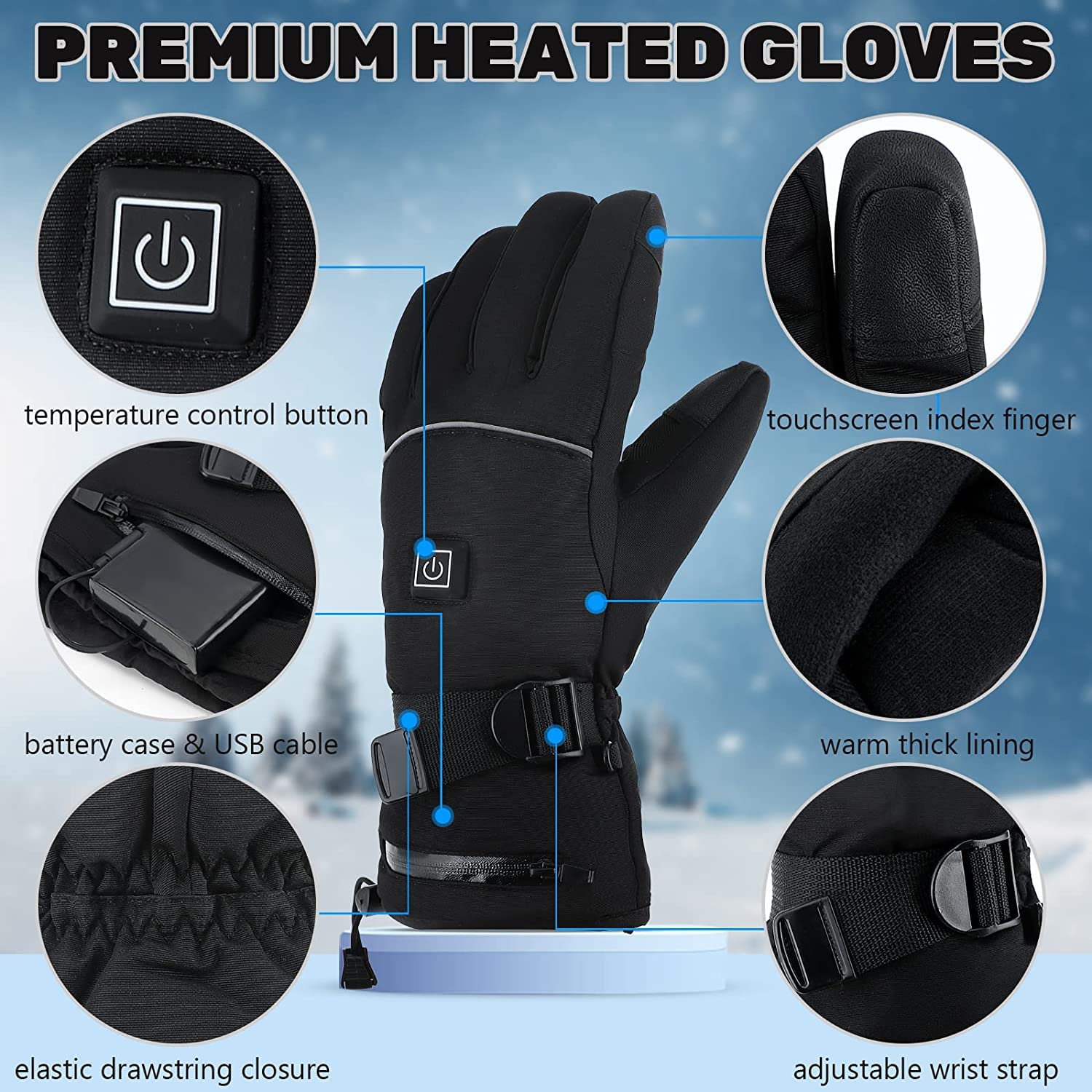 Heated Gloves for Men Women - 7.4V Rechargeable 5000mAh Battery Powered Warming Electric Gloves - Ski Heat Winter Thermal Ski Gloves for Extreme Cold Raynaud Snowboarding Cycling