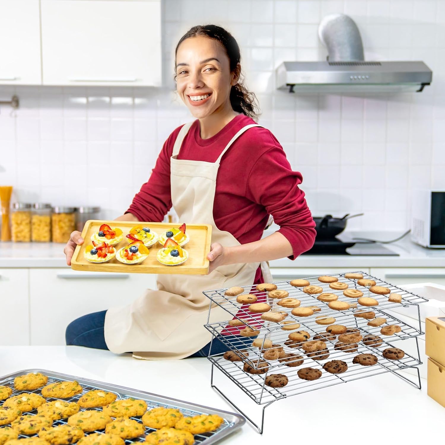 Hunnycook Cooling Racks - 10 * 16 Inch 3PCS Stackable Tall Baking Racks, Stainless Steel Wire Rack for Baking Sheet, Cooling Racks for Cooking and Baking, Oven and Dishwasher Safe