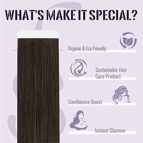 Fshine Extensions Cheveux Naturels Adhésif Seamless 50 g 45 cm 20 pcs Bande Adhésive Châtain Foncé Tape in Remy Humain Hair Invisible pour Femmes Filles Débutantes Mariage Bal de Promo Fête Couleur 2 - 2