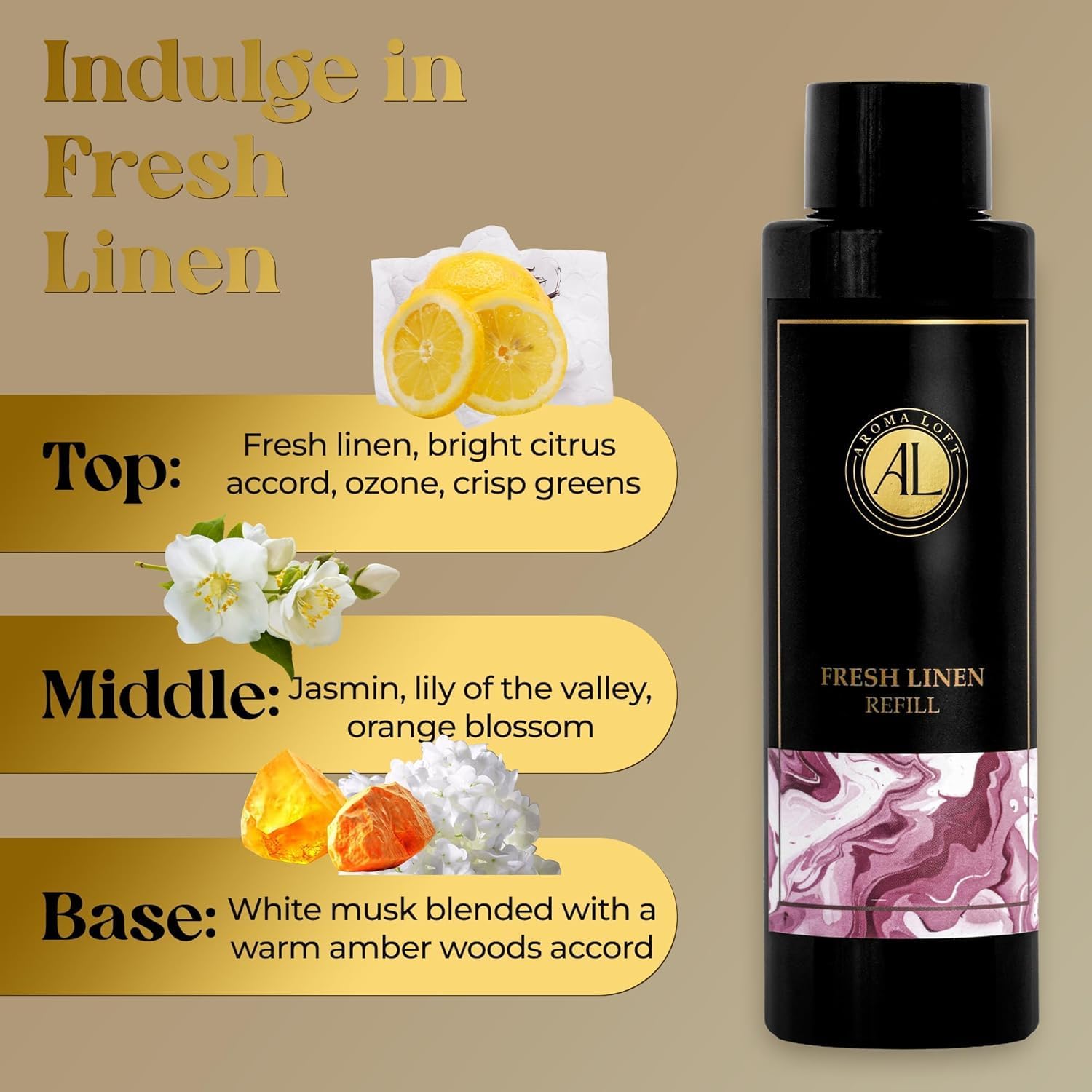 Black Reed Diffuser Set with Sticks (5oz) & Fresh Linen Oil Refill (4oz) Bundle – Premium Long-Lasting Home Fragrance for Living Room, Bathroom & Office