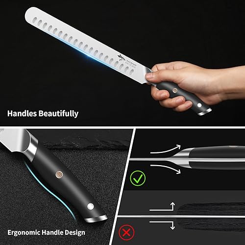 Vista 6 de MAD SHARK Cuchillo para cortar pechuga, cuchillo de barbacoa de 10 pulgadas, cuchillo de barbacoa de alta calidad, diseño de espiga completa