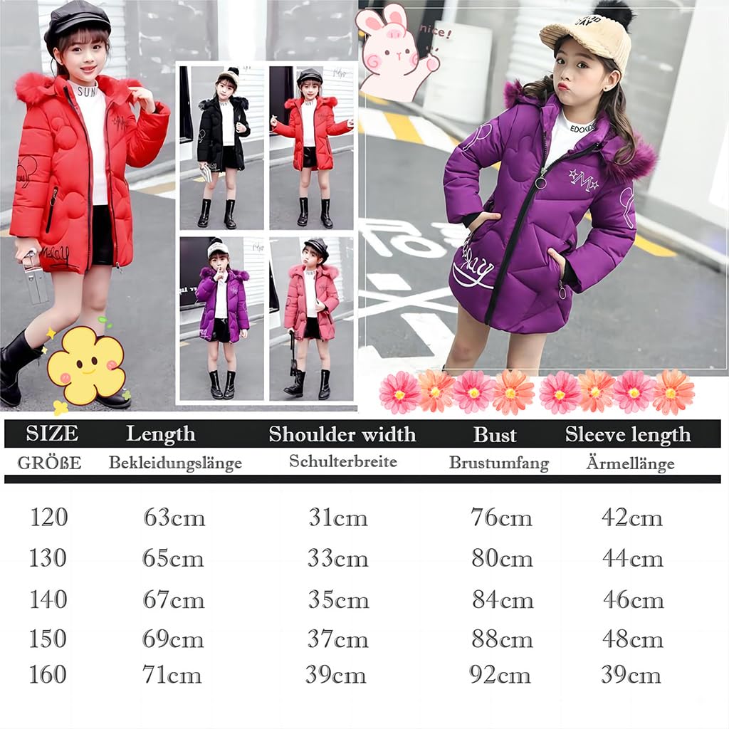 Manteau Fille Doudoune Enfant Veste d'Hiver à Capuche avec Col Fourrure Epaisse Chaud Parka Rembourré Blouson Coupe Vent