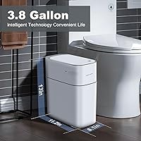 Vista 5 de JOYBOS Bote de basura automático con tapa, 3.8 galones, delgado y pequeño cubo de basura inteligente de plástico blanco, sensor de movimiento
