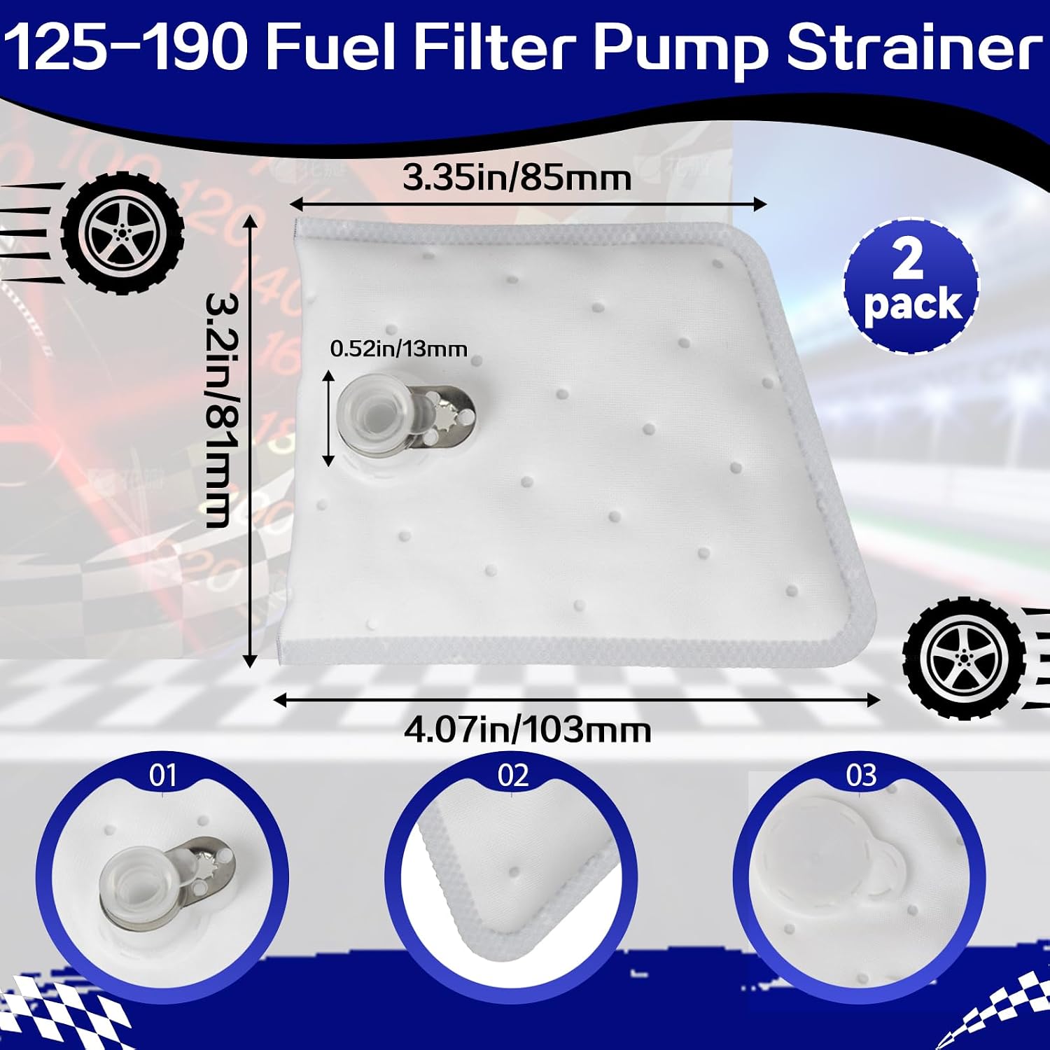2-Pack 125-190 Fuel Pump Filter Sock Strainer - Compatible with Walbro 450LPH 525LPH 535LPH and F90000262 F90000267 F90000274 GSS341 GSS342 E85 - Ideal Choice For Improving Fuel Pump Efficiency