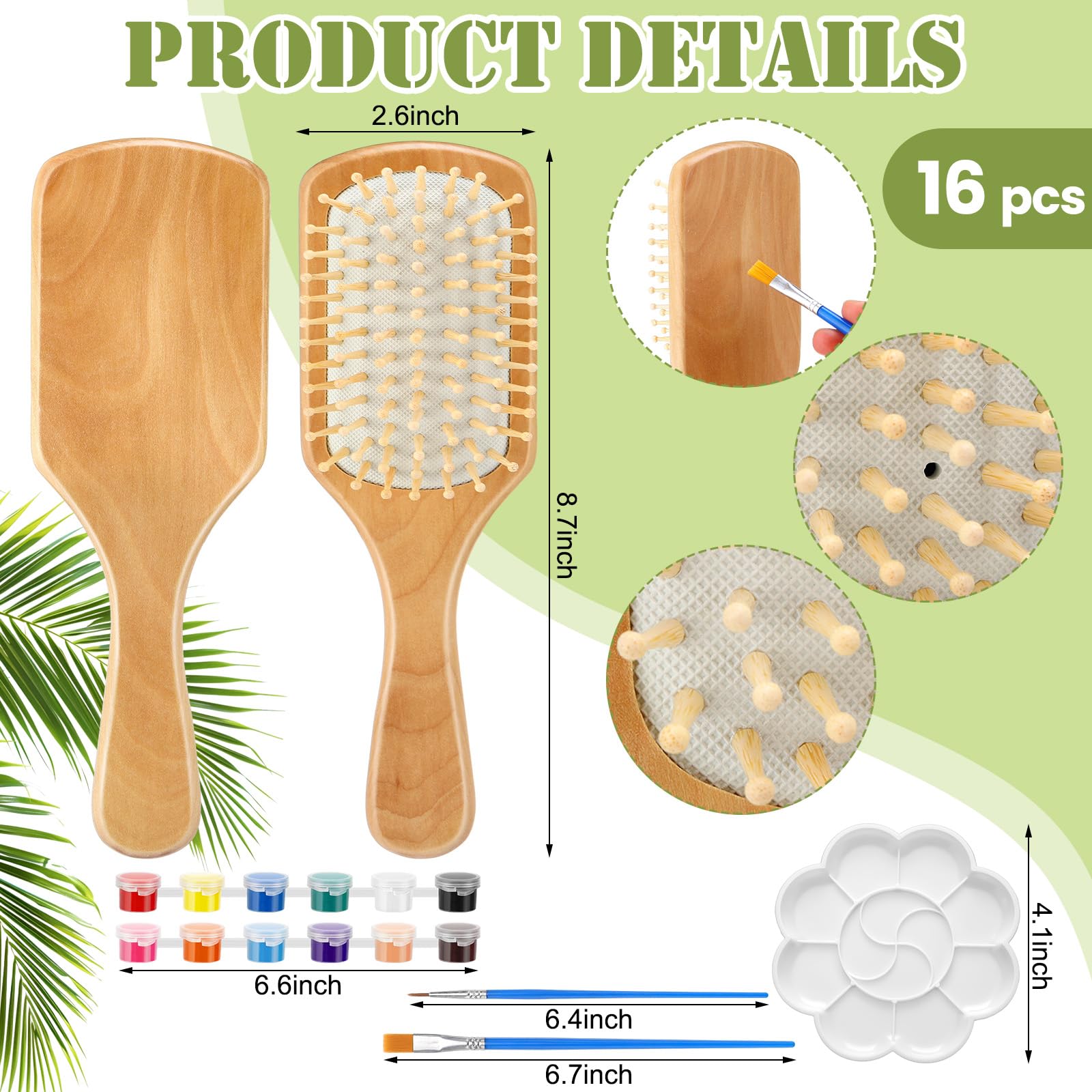 Meanplan 16 Set DIY Holz Haarbürste Malerei Kits Machen Sie Ihre eigenen Haarbürste Handbemalte Haarbürste Nacht Party Supplies mit Pinsel und Palette für DIY Geschenk Party Handwerk (Quadratisch)