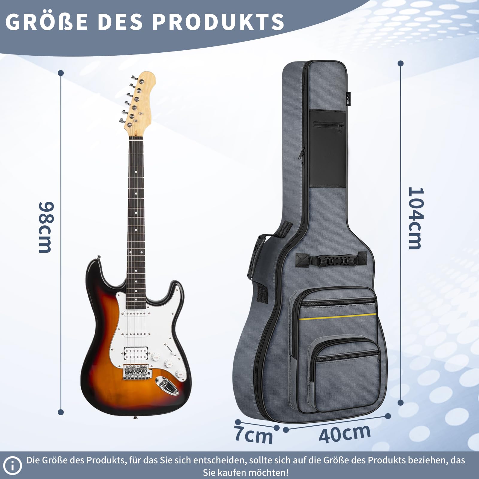 OUUTMEE 41 Zoll Tasche für E-Gitarre 104 x 40 x 7 cm Gitarrentasche Verstellbare Schultergu 5 mm Perlenwattepad 600D Oxford-Tuch，Grau