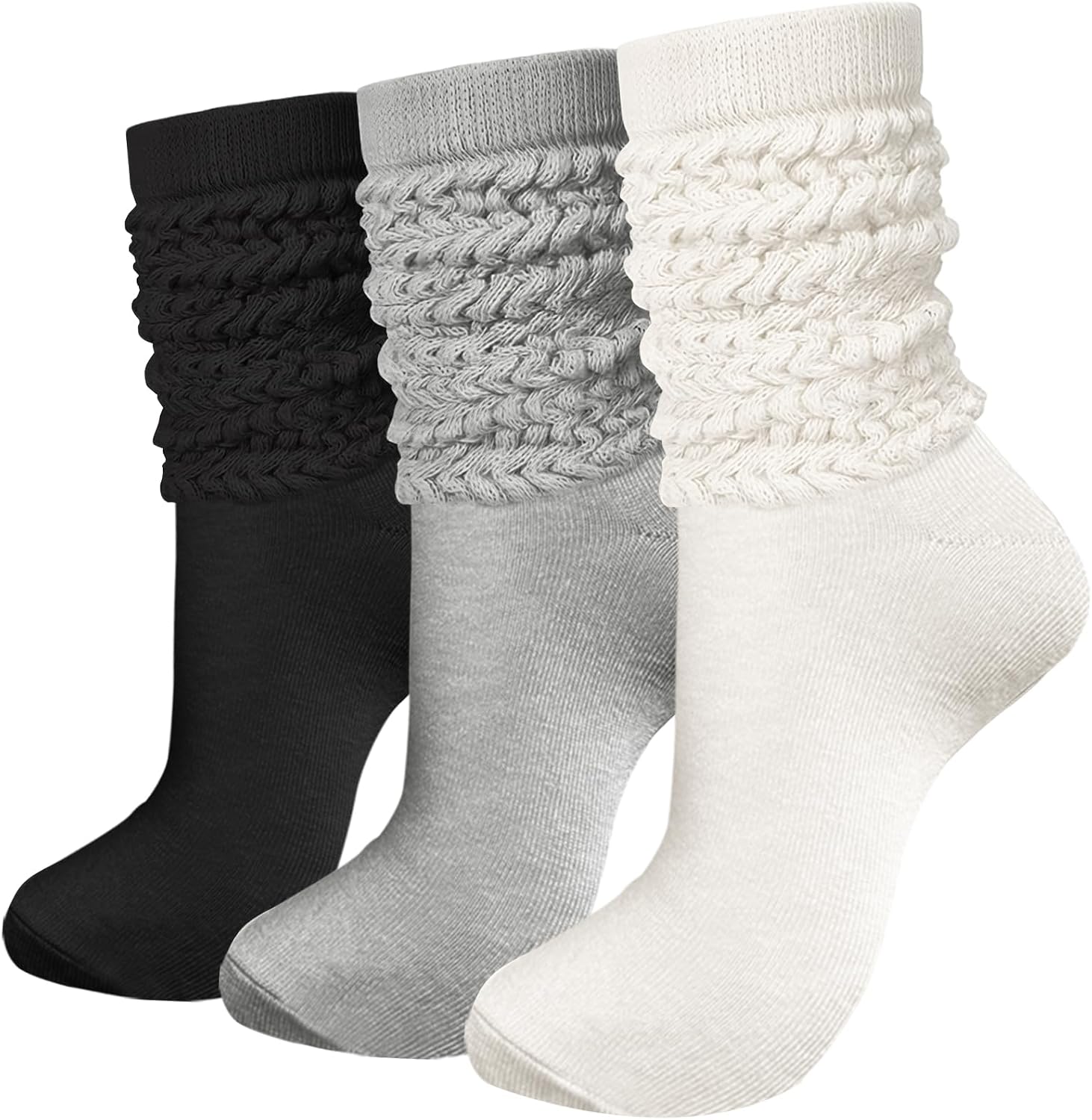 3 Pairs Slouch Scrunch Socks for Women, Women's Leg Warmers Heavy Soft Extra Long Socks