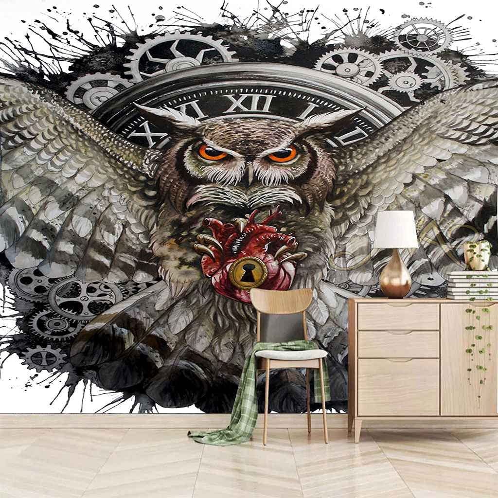 Papier peint DIY autocollant hibou 3D mural facile à poser
