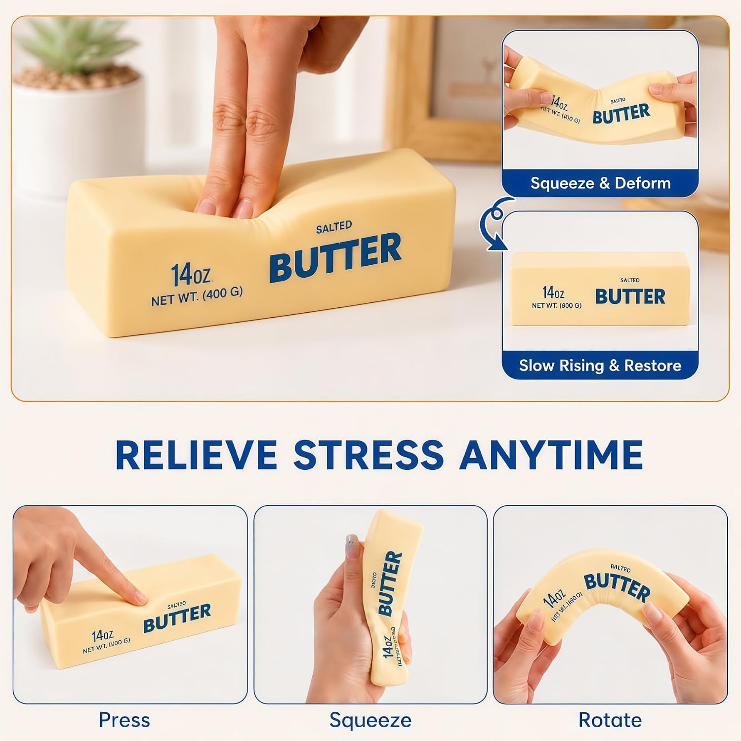 Giant Butter Squishy Toys,Soft Slow Rising Butter Stick Squishy,Realistic Food Squishies,Big Squishy Butter Stress Relief Squeeze Toy (Large)
