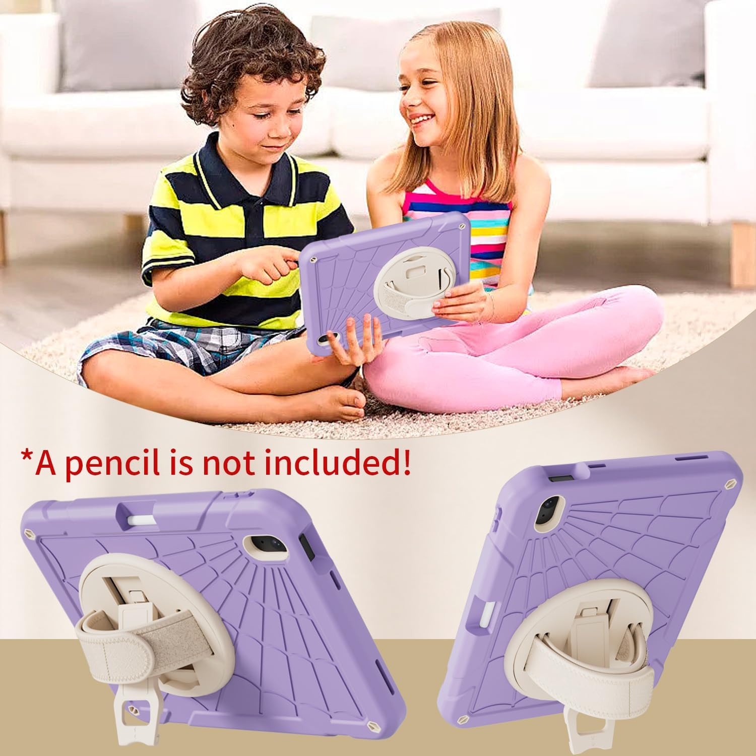 for iPad (A16) 11th/10th Generation Case 2025/2022 (11″/10.9″), Sturdy Heavy Duty Full-Body Shockproof Protective Case, Rotating Stand, Hand/Shoulder Strap (Purple+White)