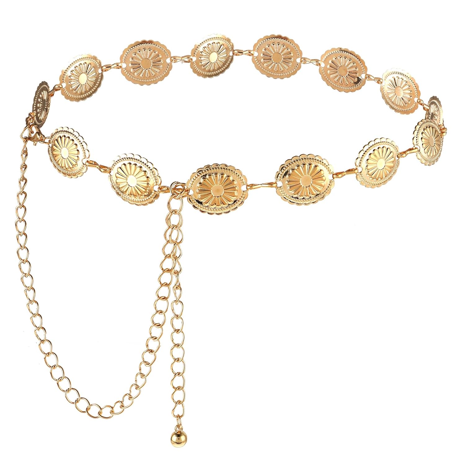 Gold Concho Chain Belt for Women Country Concert Outfit Chain Belt Boho Western Metal Waist Chains for Dress