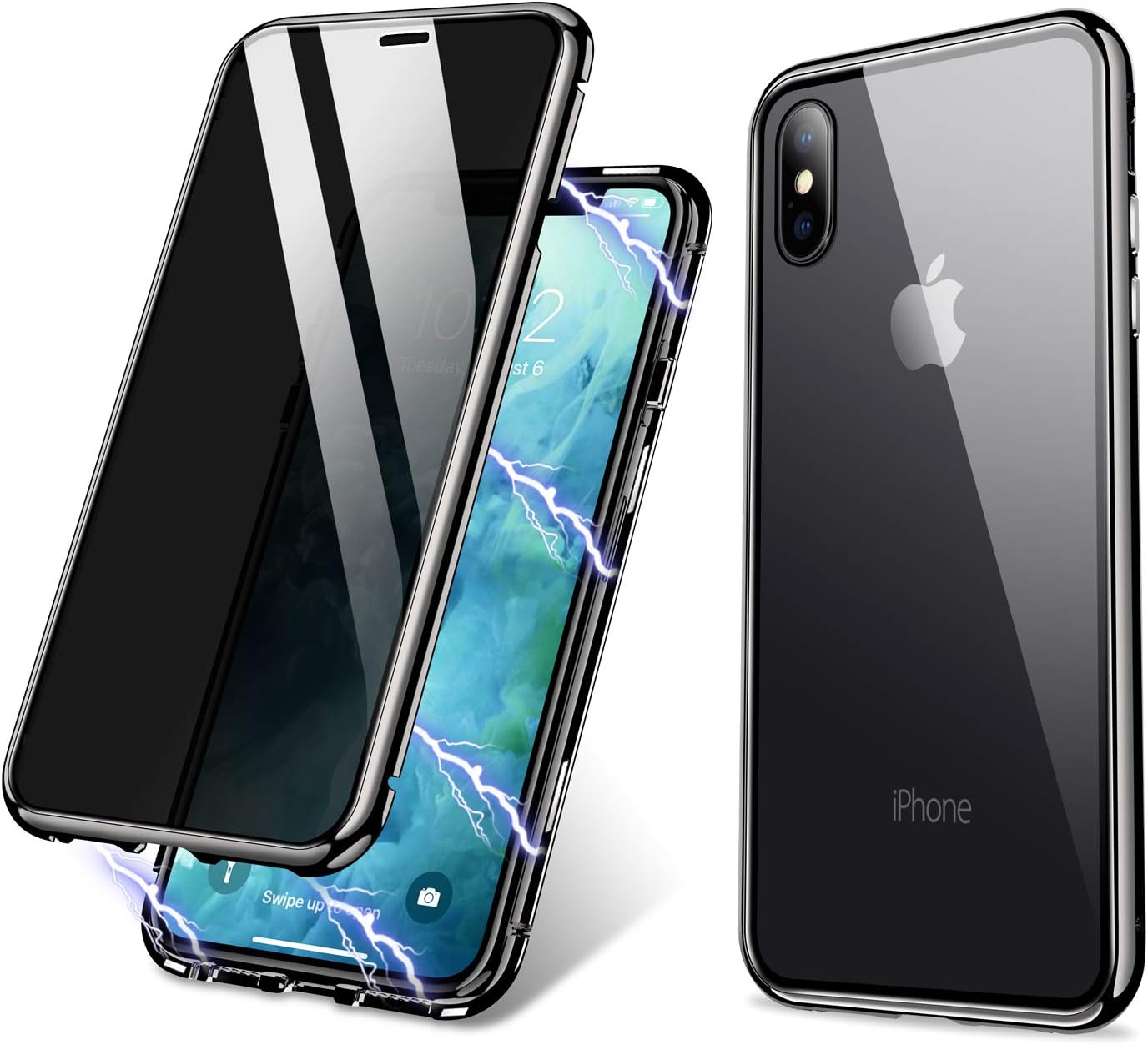 iPhone 11 Case, ZHIKE Anti-Peep Magnetic Adsorption Case Front and Back Tempered Glass Full Screen Coverage One-Piece Design Flip Privacy Cover for Apple iPhone 11 (Anti Spy-Clear Black)