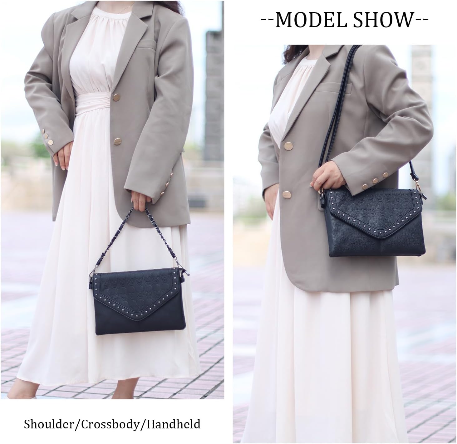 SUKUTU Women Skull Cross Body Bag Gothic Purse Vintage Punk Envelope Bag Classic Satchel Tote - Image 2