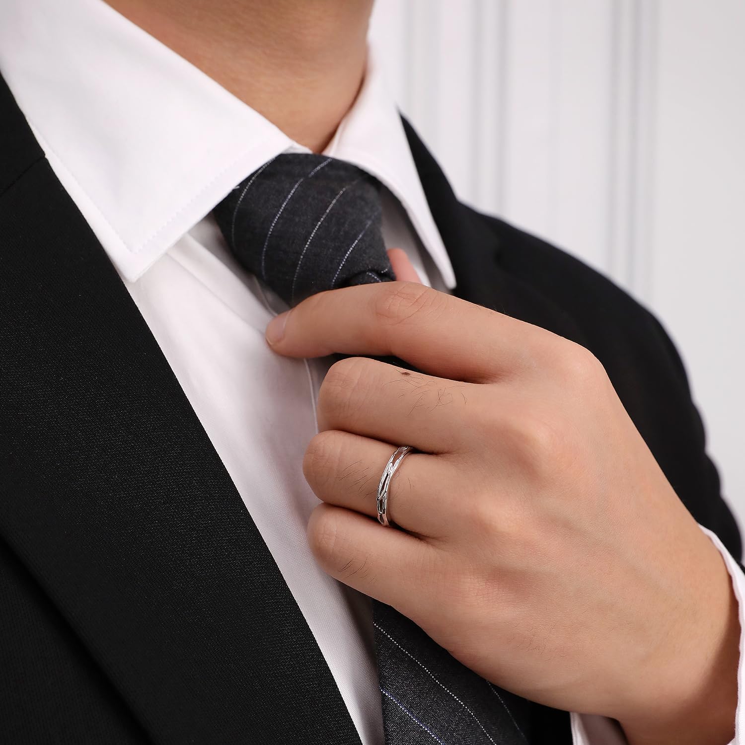 Meissa Anillo de Pareja único para Hombres y Mujeres de Plata 925 Delicado Anillo de la Hoja a Juego Ajustable Joyería Nupcial (Juego de dos anillos)