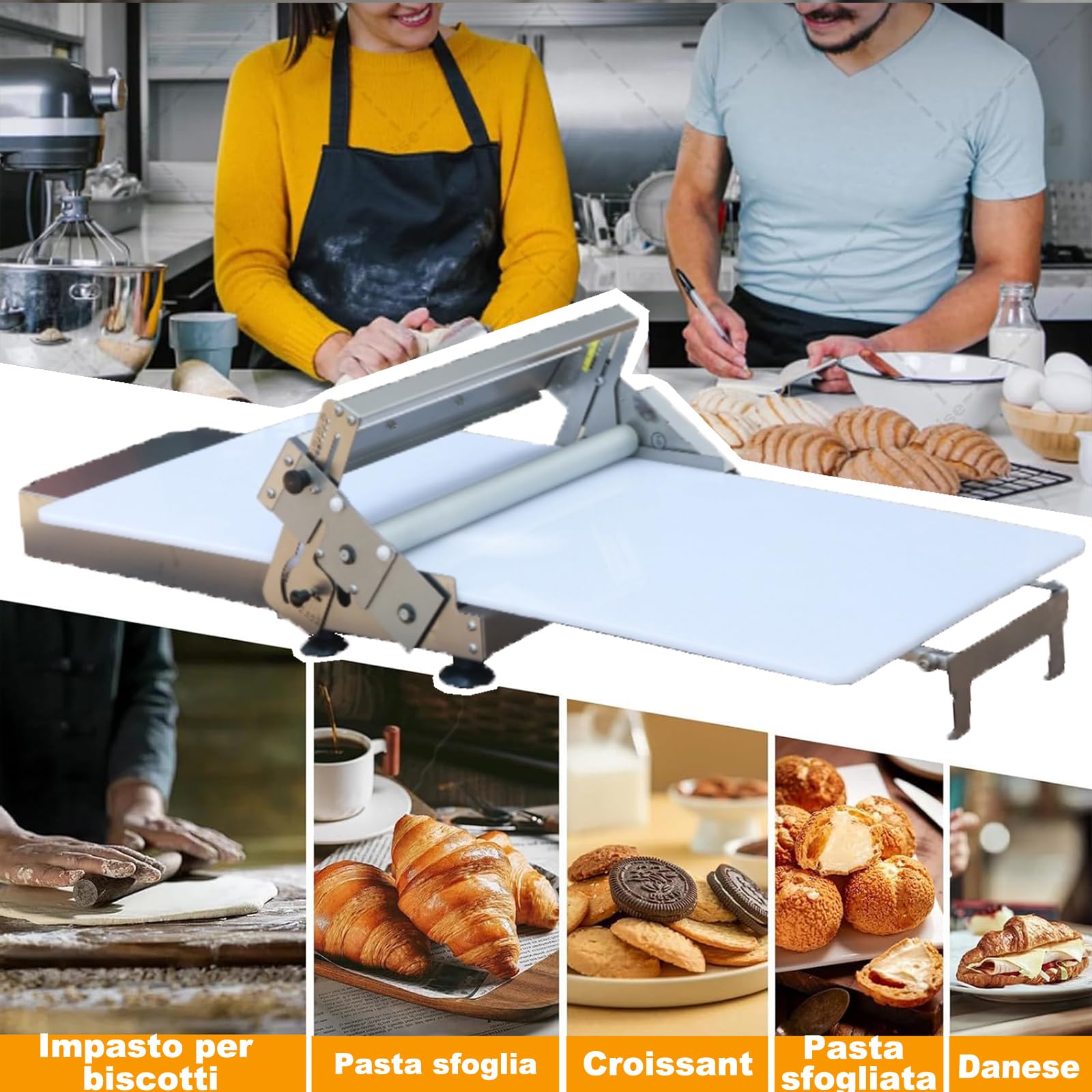 Sfogliatrice Manuale per Pasta, Sfogliatrice Pieghevole per Pasta, Pressa Automatica per Pizza Commerciale in Acciaio Inossidabile per Pane, Marzapane e Pasta Sfoglia B400