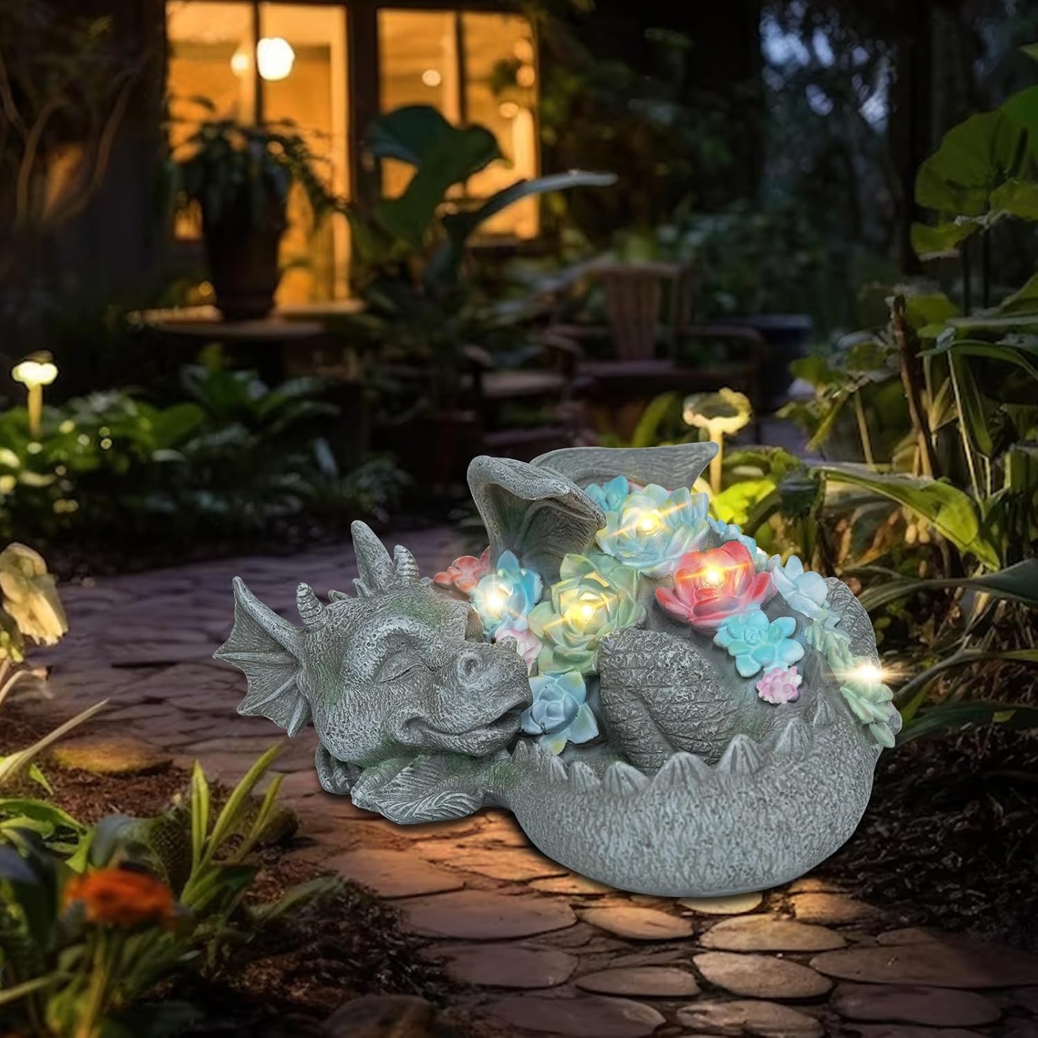 Garden Dragon Statue Outdoor Decor & 3 PCS Fall Gnomes Yard Sign