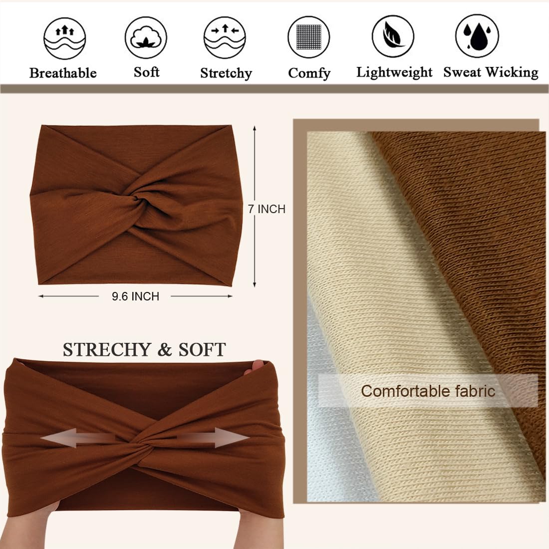 Extra Wide Headbands For Women 7'' Large Headband Twist Head Bands Women's Hair Band Stretchy Turban Styling Accessories 8 Pack - Image 3