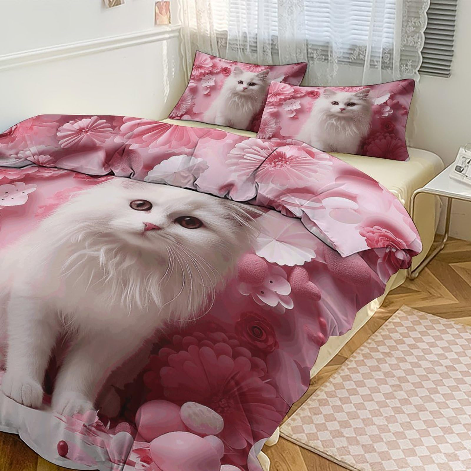 Housse de couette chat et cœur : douceur et tendresse pour grand lit
