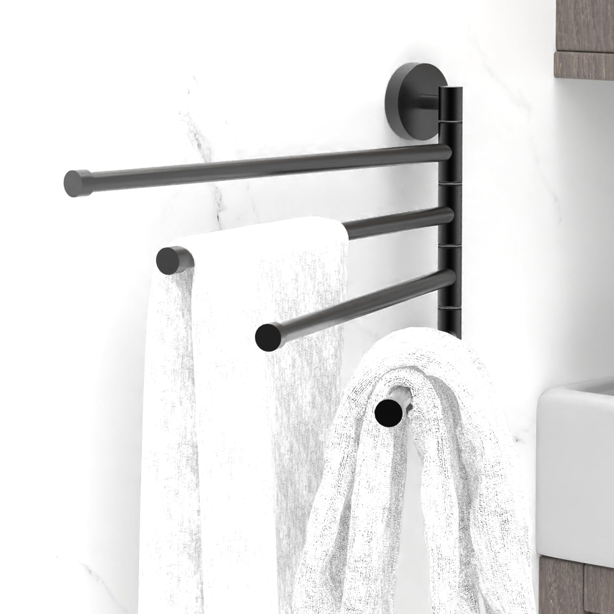 SAFETY+BEAUTY Swivel Towel Rack for Bathroom and Kitchen, Corrosion Resistant Stainless Steel Bars and Rods for Lifetime Use (Matte Black, 4-Arm)