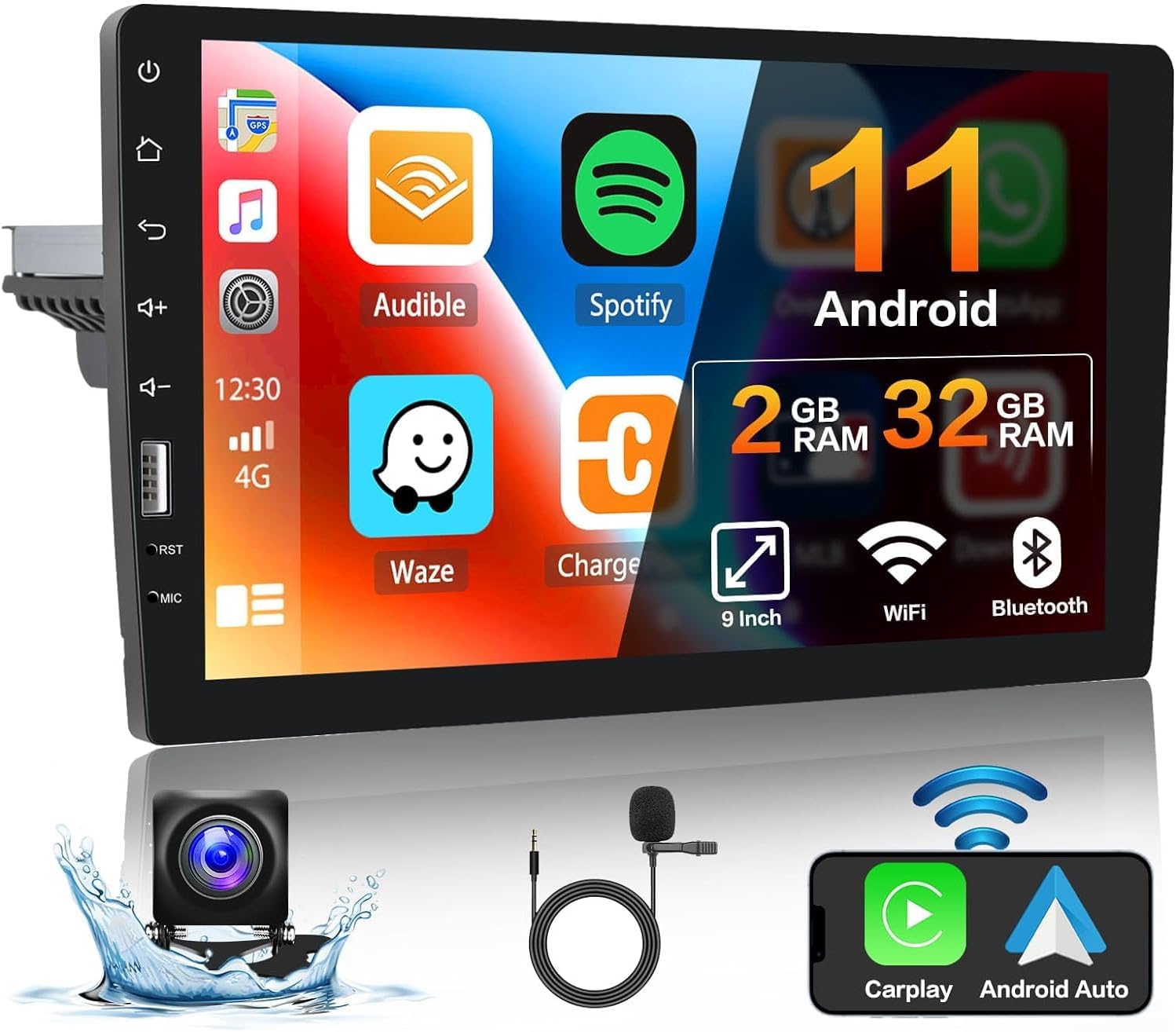 6G+128G 8 Core Android Autoradio 1 Din Avec Sans Fil Carplay Android Auto 4G SIM WiFi BDS GPS Navi 7 Pouces Écran Tactile Extensible Autoradio Avec Mirror Link Bluetooth FM/RDS DSP SWC