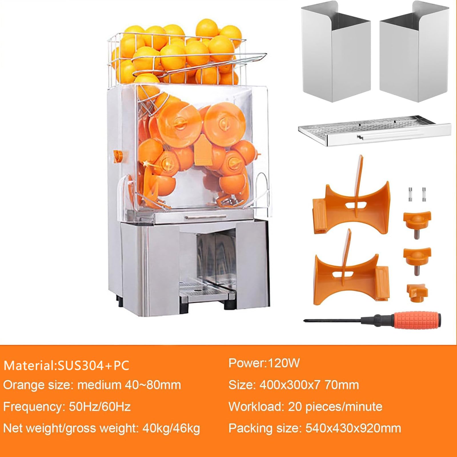 Exprimidor Cítricos Eléctrico,120W Máquina Automática Comercial 20 Naranjas/min,tasa de extracción de jugo superior al 55%,Exprimidor Naranjas Zumo Industrial,para Jugo de Rango de limón