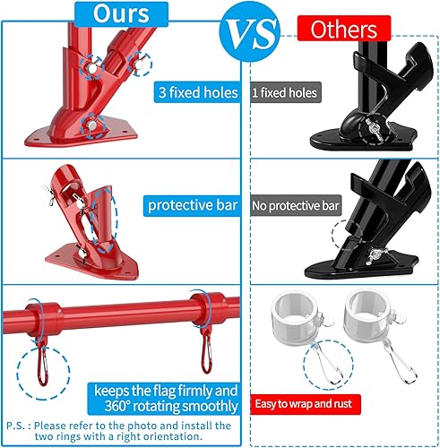 Miniatura 24 de ZMTECH Mástil de bandera – Soporte mejorado, bastones de bandera de acero inoxidable de 6 pies para exteriores de casa, residencial o comercial, kit