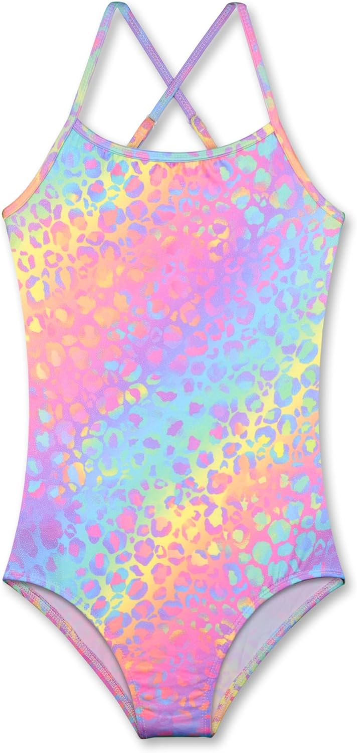 LUOUSE Girls Sparkle Swimsuits Quick Dry Crossback One Piece Beach Swimwear Bathing Suit with Adjustable Strap 4-9 Years