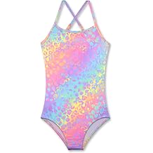 Girls One-Piece Swimsuit 4-12Y Adjustable Crossback Straps Shimmer Bathing Suit for Beach Pool