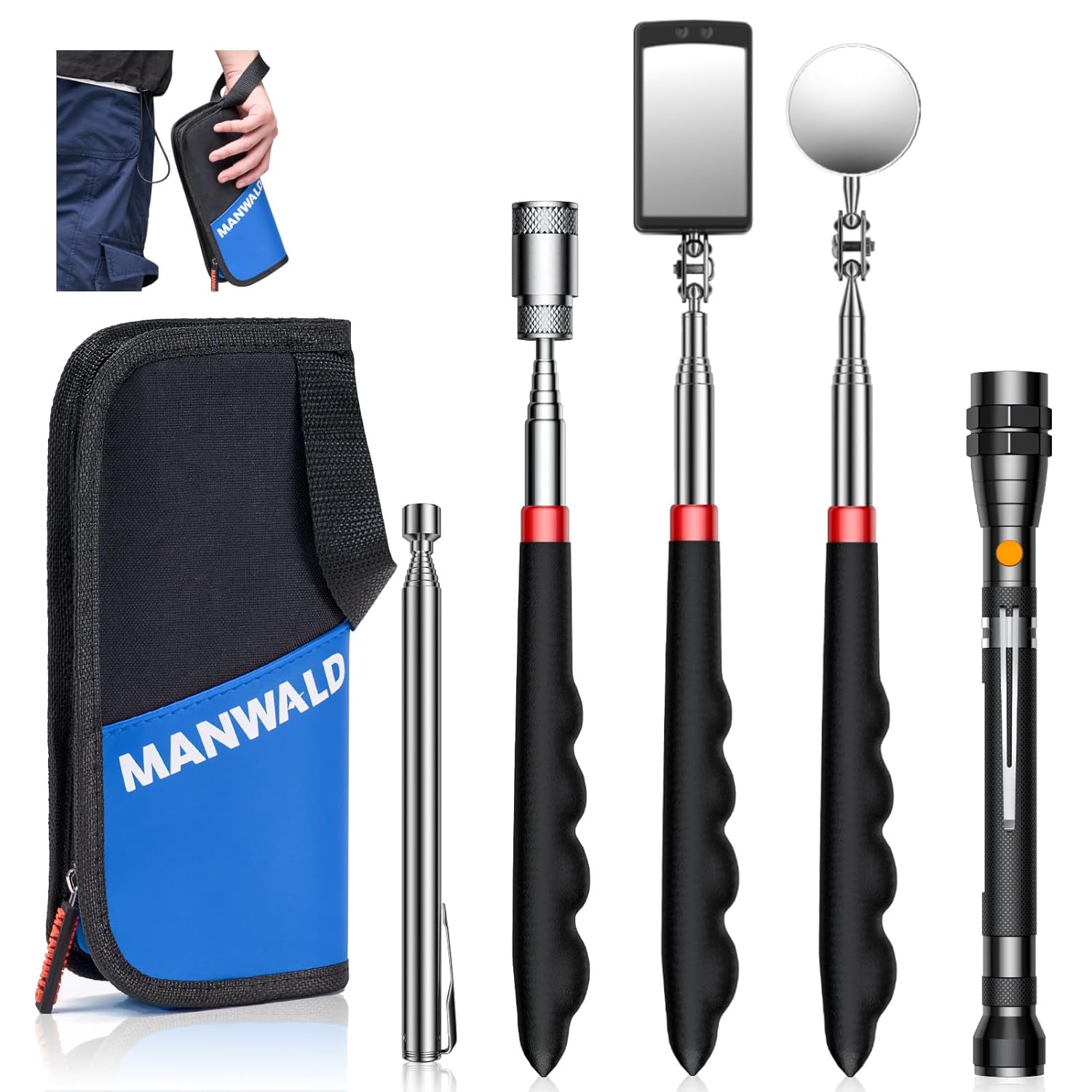 Telescoping Magnetic Pickup Tool Set with Portable Bag, Extendable Flashlight with 360° Inspection Mirror, Christmas Stocking Stuffers for Men Adults, Gifts for Men Mechanics, and Handymen, Blue Telescoping Magnetic Pickup Tool Set with Portable Bag, Extendable Flashlight with 360° Inspection Mirror, Christmas Stocking Stuffers for Men Adults, Gifts for Men Mechanics, and Handymen, Blue